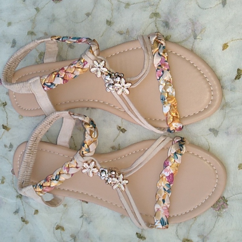 Women's flat Sandals 2 tone flex heel  straps size EU 40 - US 9 NWOT